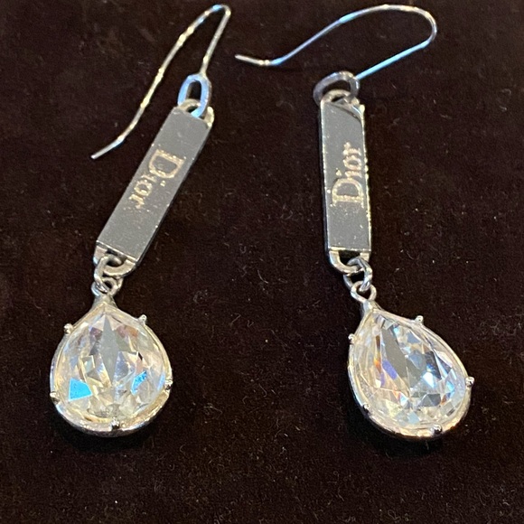 Vintage Silver DIOR Tear Drop Logo Earrings (Silver) - Picture 3 of 7